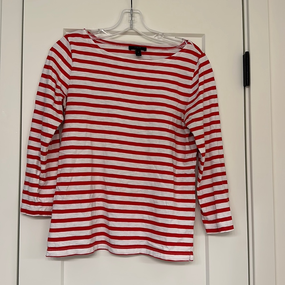 J Crew Boat Neck Top - size small - red and white stripe
